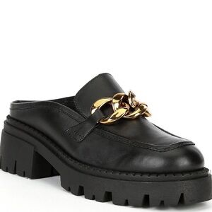 Free People Lyra Link Loafer Mules Women’s Black & Gold Chain Size 9.5 /40